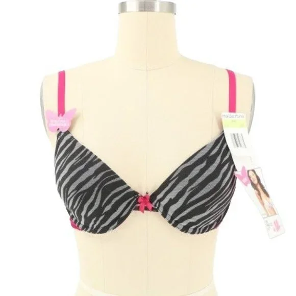 NWT Maidenform 8769 One Fabulous Fit Bra 34B Zebra Animal Print Black Mesh Demi - Picture 1 of 3